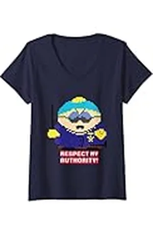 South Park Mujer Eric Cartman Respeta Mi Autoridad! Policía Pixelada Camiseta Cuello V