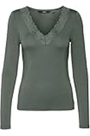 VERO MODA Vmrosa LS V-Neck Lace Top Ga Jrs Noos Camiseta de Manga Larga, , L Mujeres