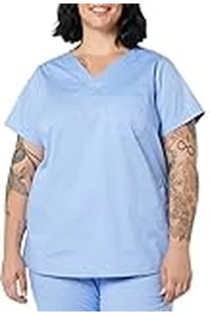 Amazon Top de corte clásico con cuello de pico y manga corta (disponible en tallas grandes), ideal para sanitarios Mujer, , XS