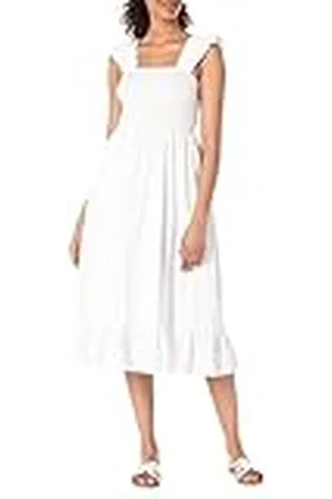 THE DROP Vestido midi Kimi para mujer, fruncidos y tirantes con volantes, , M