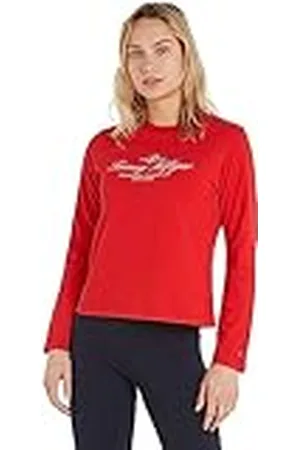 Tommy Hilfiger Mujer Camiseta de manga larga C-Neck algodón, Rojo (Fireworks), XL
