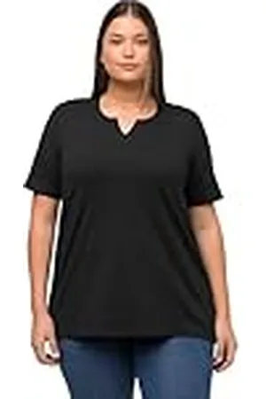 Ulla Popken Camiseta de Manga Corta con Cuello de túnica, , 48-50 para Mujer