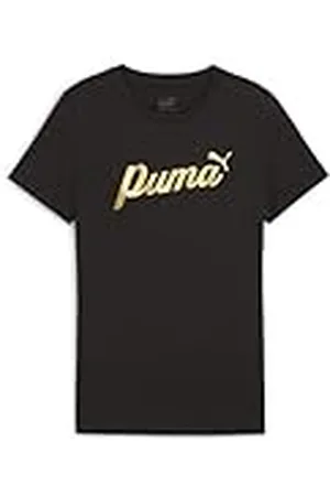 PUMA ESS+ Script Metallic tee G, Camisetas Chicas, Black-Gold Foil, 682778