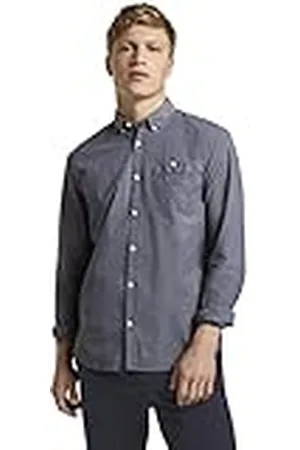 TOM TAILOR Hombre Camisa a cuadros con bolsillo en el pecho 1020189, , L