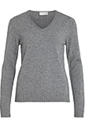 VILA Viril V-Neck L/S Knit Top-Noos Jersey de Punto, Color Gris, M para Mujer