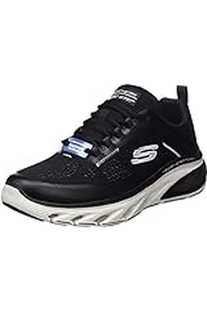 Skechers 232535 BKW, Zapatillas Hombre, Malla Negra sintética con Ribete Blanco, 45 EU