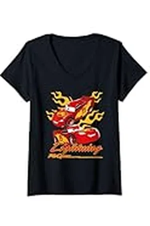 Cars Mujer Lightning McQueen Faster Than Fast Camiseta Cuello V