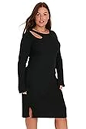 Trendyol Woman Mini A-Linie V-Ausschnitt Webstoff Kleid Vestido, , 5XL/Grande para Mujer