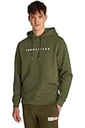 Tommy Hilfiger Sudadera Hombre Linear Logo con Capucha, Verde (Fatigue Green), XXL