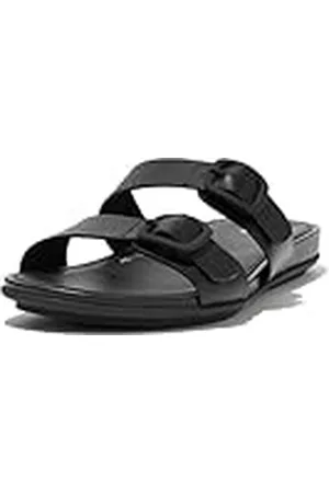 FitFlop Gracie Rubber-Buckle Two-Bar Leather Slides, Sandalias deslizantes Mujer, , 37.5 EU