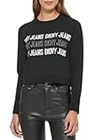 DKNY Long Sleeve Crewneck Studs Jeans Logo Sweater suéter, , XS De Las Mujeres