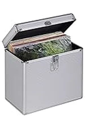 hama Maletín LP con Aspecto de Aluminio (para Guardar 50 Discos de Vinilo, con Cerradura), Color Plateado