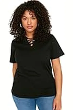 Trendyol Camiseta Tejida de Talla Cuello en V estándar para Mujer Camisa, , 4XL Grande
