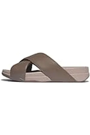 FitFlop Surfer Mens Tumbled-Leather Cross Slides, Sandalias deslizantes Hombre, , 43 EU Ancho