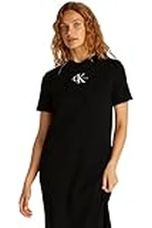 Calvin Klein Vestido tipo camiseta Mujer Monologo Long Rib Tee con cuello redondo, Negro (Ck Black), XXL