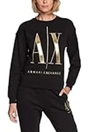 Armani Exchange Icono, Logotipo Dorado Bordado Maxi, Mangas con puños Sudadera, , M para Mujer
