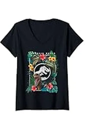 Jurassic Park Jurassic World Floral Raptor Portrait Logo Camiseta Cuello V