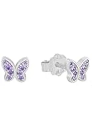 QS by s.Oliver Aretes de plata esterlina 925 joyería del oído de los niños de la muchacha, con zirconia cúbico synth., 0,6 cm, plata, mariposa, Viene en caja de regalo de joyería