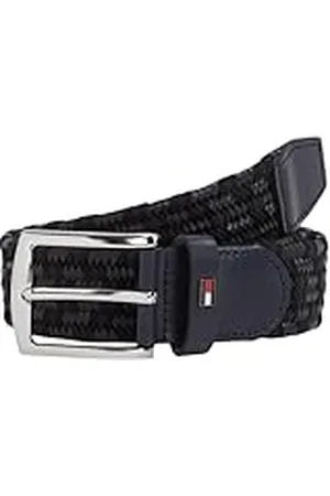 Tommy Hilfiger Cinturón Hombre Denton Elastic Leather 3,5 cm trenzado, Multicolor (Space Blue / Black), 100 cm