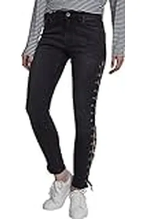 Urban classics Ladies Denim Lace Up Skinny Pants Vaqueros, Negro (Black Washed 00709), 38 para Mujer