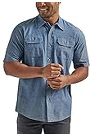 Wrangler Camisa clásica de Manga Corta para Hombre, Dark Chambray, XX-Large