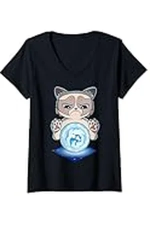 Grumpy Cat Mujer Gato gruñón adivino Camiseta Cuello V