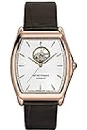 Emporio Armani Swiss Reloj para Hombre, Movimiento automático, caja de acero inoxidable de 41 mm, color oro rosa y correa de piel de caimán, ARS3353
