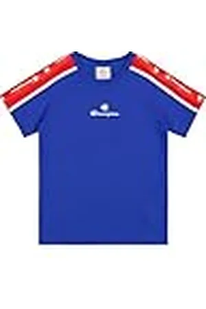Champion Legacy Retro Sport B (306859) - Camiseta con cuello redondo y manga corta con cinta, azul intenso (BAI/CRD/WHT), 5-6 años (XS) Niños FW24
