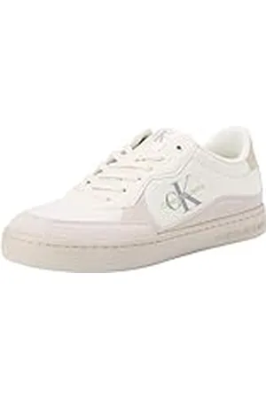 Calvin Klein Sneaker de suela cupsole Hombre Classic Cupsole Low Mix de piel, Blanco (Creamy White/Eggshell), 40