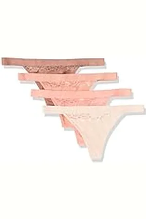 Amazon Tanga de Tira en Algodón y Encaje Mujer, Pack de 4, , 38