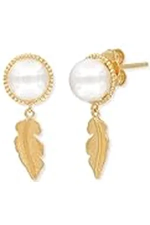 Engelsrufer Pendientes para mujer de plata de ley chapada en oro con colgante de pluma y dos perlas de concha, cierre de ranura, sin níquel, 10 mm, Ø10 mm, Plata de ley, No es una piedra preciosa