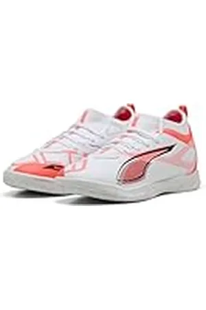PUMA Ultra 5 Match IT + Mid JR, Zapatillas de fútbol, White Black-Glowing Red, 34.5 EU