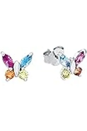 Amor Pendientes de plata de ley 925 para niña, con circonita cúbica sintética, 0,7 cm, plata, mariposa, Se entrega en estuche de regalo