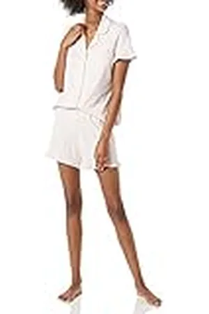 Amazon Conjunto de Pijama de Algodón Modal con Ribete y Cuello con Solapas Mujer, , L