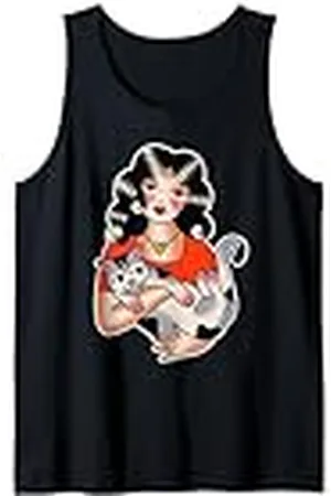 Urban Empyre Linda chica y gato Camiseta sin Mangas