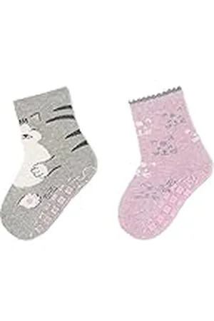 Sterntaler ABS-Söckchen DP Katze Calcetn Pantufla, Gris Claro Mel, 18 para Bebés