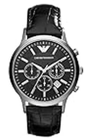 Emporio Armani Reloj para hombre, Movimiento cronógrafo, caja de acero inoxidable plateado/acero de 43 mm con correa de piel, AR2447