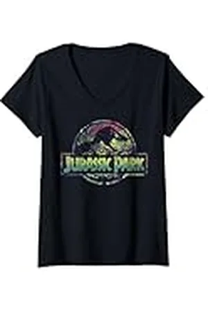 Jurassic Park Mujer Logotipo de Grid Wave Camiseta Cuello V