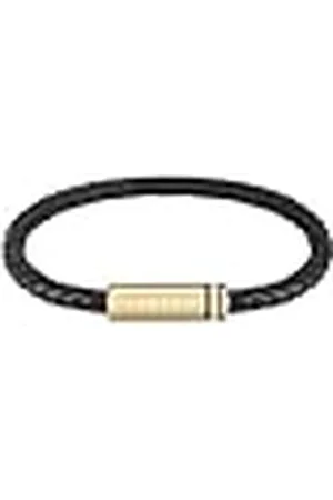 HUGO BOSS Jewelry Pulsera para Hombre Colección ARES SINGLE con Cuero Negro y Cierre de Acero Inoxidable Dorado - 1580624