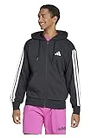 adidas Hombre Essential Three Stripes French Terry Fullzip Hoodie, Black/White, S