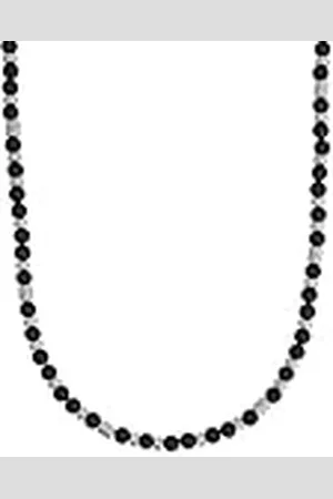 QS by s.Oliver Collar de acero inoxidable collar de los hombres, con ágata, 46+5 cm, plata, Viene en caja de regalo de joyería