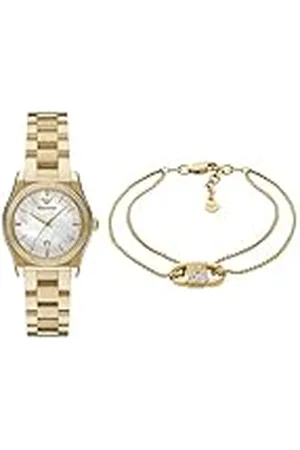 Emporio Armani Mujer Reloj de Acero Inoxidable Dorado y Pulsera, Set