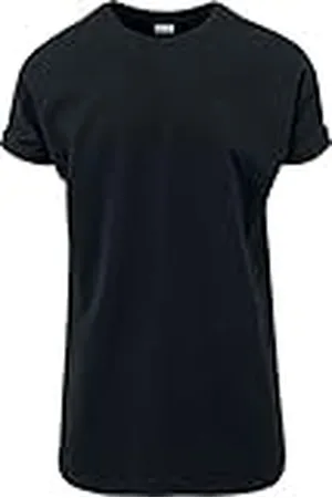 Urban classics Camiseta básica de manga corta holgada, cuello redondo, de algodón, extra larga, con doblez en las mangas, de hombre, moderna, color negro, talla XXL