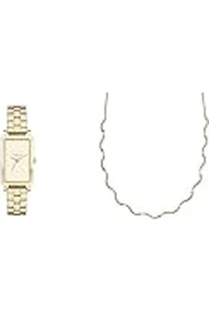 Skagen Reloj Hagen de señora y Collar de Cadena Ondulada, Mecanismo de Tres Agujas, Acero Inoxidable Dorado