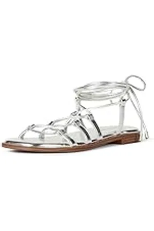 THE DROP Mujer Haven Sandalia de Gladiador con Cordones, Plata, 38 EU