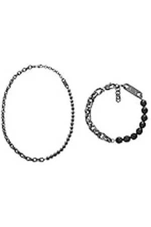 Armani Exchange Hombre Collar y Pulsera de Acero Inoxidable Gunmetal, Set