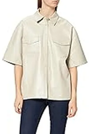 NA-KD Oversized Short Sleeve Pu Shirt Camisa Mujer, Blanco Roto, 42 EU