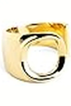 SINGULARU Anillo Personalizado Letter Signet. Macizo Ajustable. Latón con Acabado Baño de de 18 Kt. Talla Unica. Joyas para Mujer. Letra O