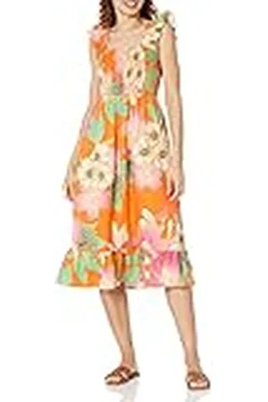 THE DROP Kimi Ruffled Shoulder Smocked Midi Dress para Mujer, , XXL