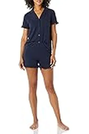 Amazon Conjunto de Pijama de Algodón Modal con Ribete y Cuello con Solapas Mujer, , L